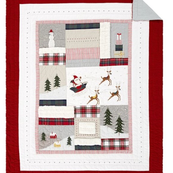 Pottery Barn Kids Heritage Santa Quilt--Full/Queen, White Santa - Picture 1 of 3